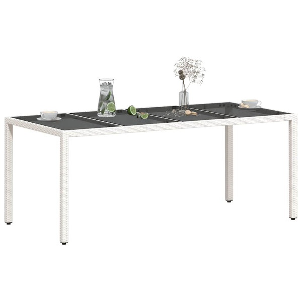 Weißer Gartentisch mit Glasplatte Rovelino 190x90x75cm (Polyrattan)