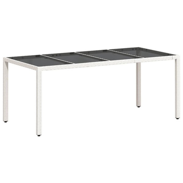 Weißer Gartentisch mit Glasplatte Rovelino 190x90x75cm (Polyrattan)