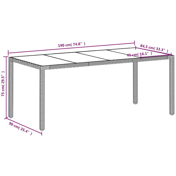 Weißer Gartentisch mit Glasplatte Rovelino 190x90x75cm (Polyrattan)