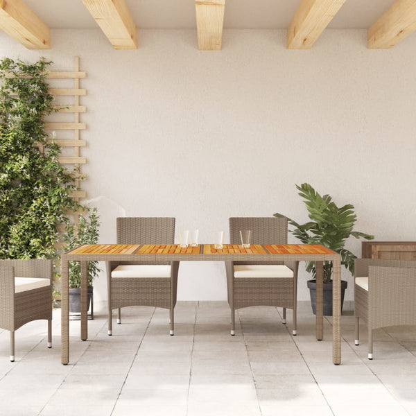Beiger Gartentisch Cutzonica 190x90x75cm (Polyrattan und Akazienholz)
