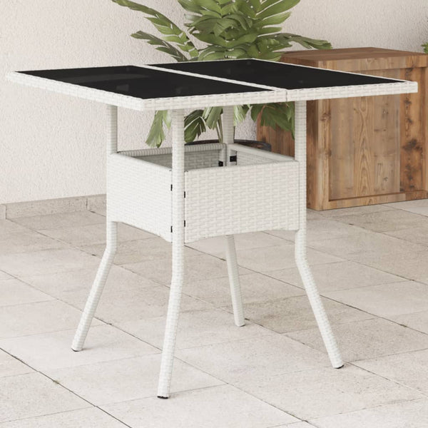 Valkoinen puutarhapöytä Actiunea 80x80x75cm (lasilevyllä polyrottinki)