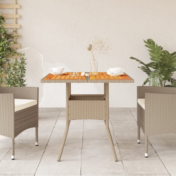 Beiger Gartentisch Actiunea 80x80x75cm (Polyrattan und Akazienholz)