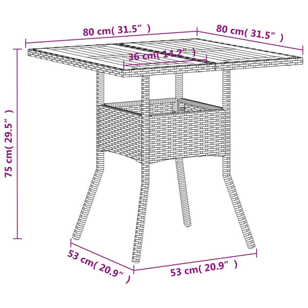 Beiger Gartentisch Actiunea 80x80x75cm (Polyrattan und Akazienholz)