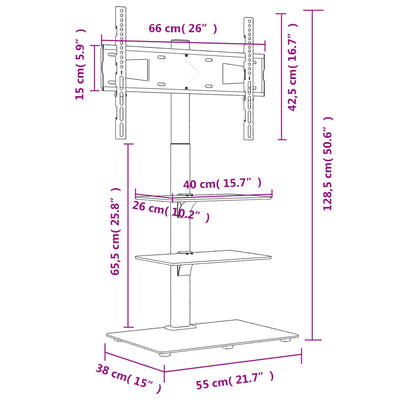TV-Ständer für Ecke, 3 Ebenen, 32-65 Zoll, schwarz