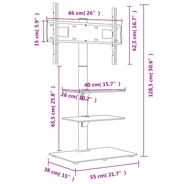 TV-Ständer für Ecke, 3 Ebenen, 32-65 Zoll, schwarz