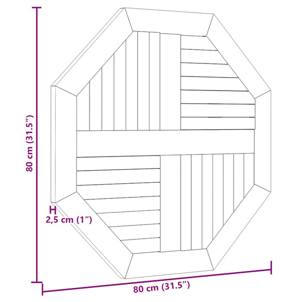 Tischplatte Leba 80x80x2,5cm (Achteck Teak)