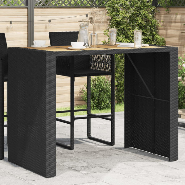 Gartentisch aus schwarzem Akazienholz und Polyrattan Brahas 145x80x110cm