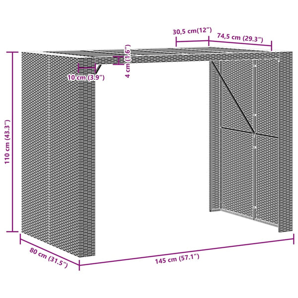 Grauer Gartentisch Akazie und Polyrattan Brahas 145x80x110cm