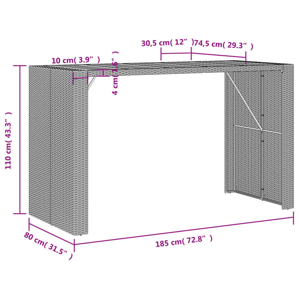 Grauer Gartentisch aus Akazienholz und Polyrattan Brahas 185x80x110cm