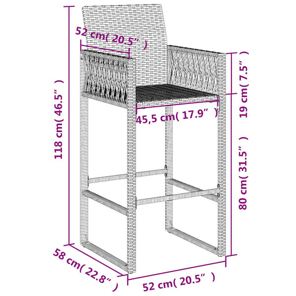 Braune Outdoor-Barhocker Romoca (2er-Set Polyrattan)