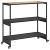 Schwarzer Servierwagen 3 Etagen Ionicu (Polyrattan und Akazienholz)