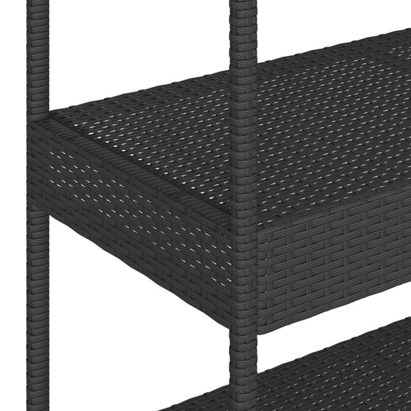 Schwarzer Servierwagen 3 Etagen Ionicu (Polyrattan und Akazienholz)