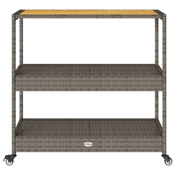 Grauer Servierwagen 3 Etagen Ionicu (Polyrattan und Akazienholz)
