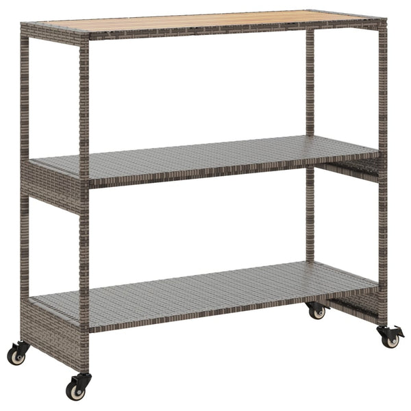 Grauer Servierwagen 3 Etagen Ionicu (Polyrattan und Akazienholz)