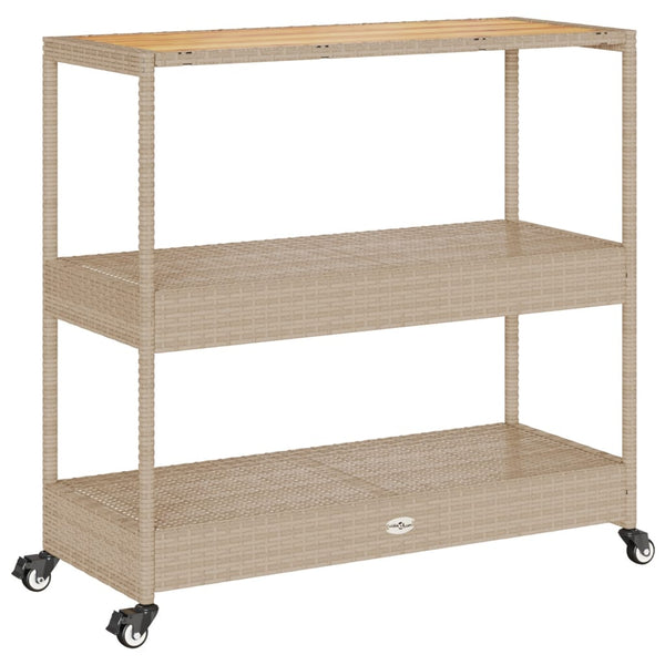 Beige baarivaunu 3 tasoa Ionicu (polyrottinki ja akasiapuu)