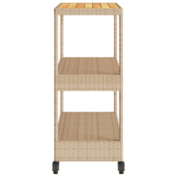 Beige baarivaunu 3 tasoa Ionicu (polyrottinki ja akasiapuu)