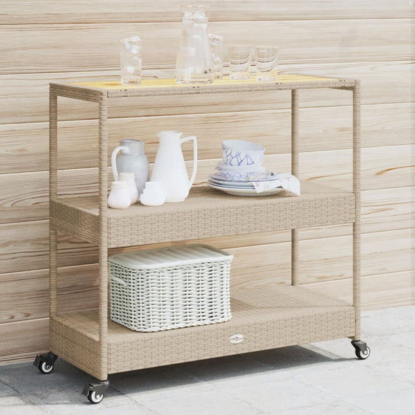 Beige baarivaunu 3 tasoa Ionicu (polyrottinki ja akasiapuu)