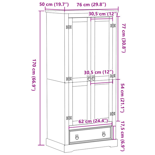 Kleiderschrank Corona Siar 76x50x170cm (Kiefer)