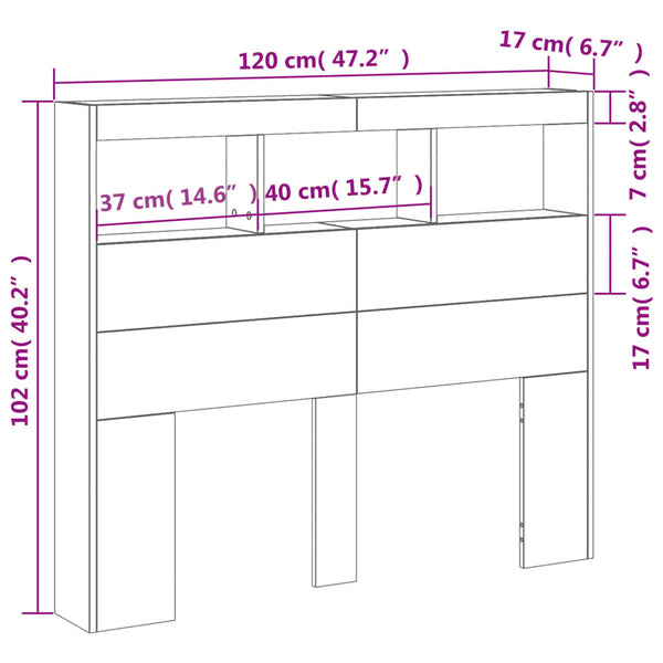 Graues Betthauptschrank Nculai 120x17x102cm (mit LED-Beleuchtung)