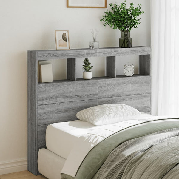 Graues Betthauptschrank Nculai 120x17x102cm (mit LED-Beleuchtung)