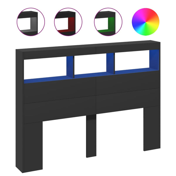 Schwarzer Kopfteilschrank Nculai 140x17x102cm (mit LED-Beleuchtung)