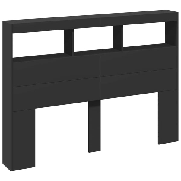 Schwarzer Kopfteilschrank Nculai 140x17x102cm (mit LED-Beleuchtung)