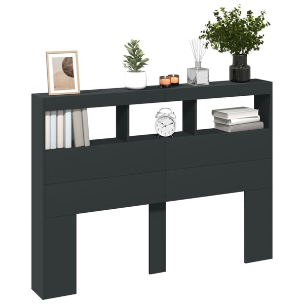 Schwarzer Kopfteilschrank Nculai 140x17x102cm (mit LED-Beleuchtung)