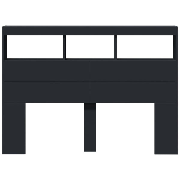 Schwarzer Kopfteilschrank Nculai 140x17x102cm (mit LED-Beleuchtung)