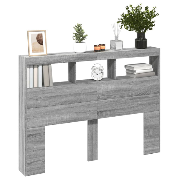 Grauer Bettkopfteil Schrank Nculai 140x17x102cm (mit LED-Beleuchtung Sonoma)