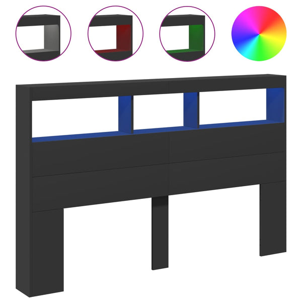 Schwarzer Nachttischschrank Nculai 160x17x102cm (mit LED-Beleuchtung)