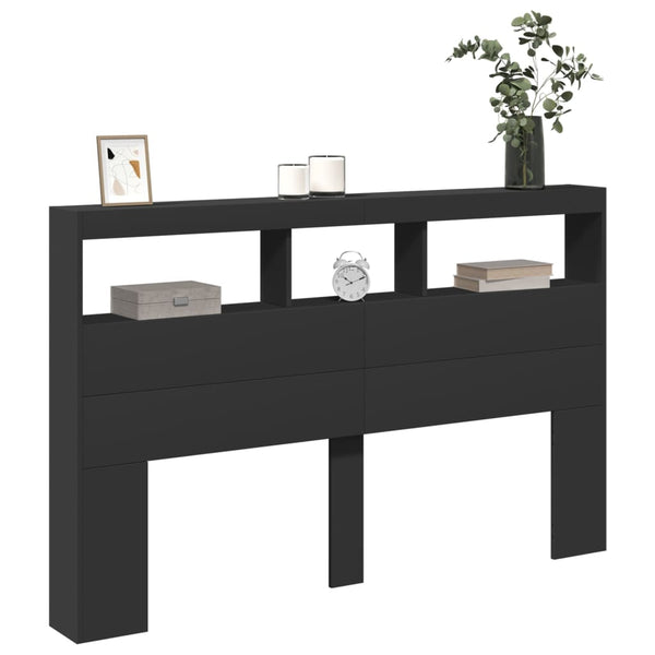 Schwarzer Nachttischschrank Nculai 160x17x102cm (mit LED-Beleuchtung)