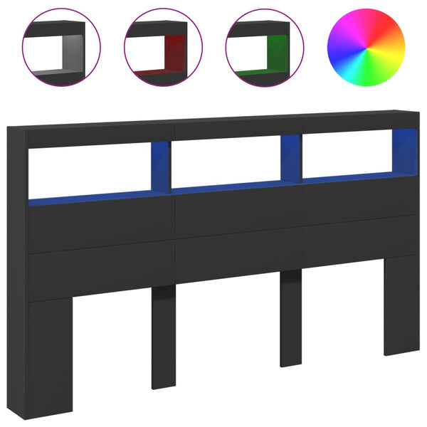Schwarzer Nachttischschrank Nculai 180x17x102cm (mit LED-Beleuchtung)