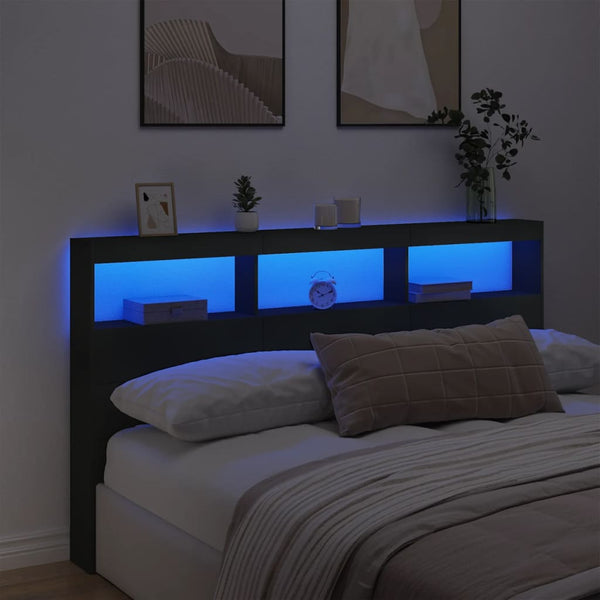Schwarzer Nachttischschrank Nculai 180x17x102cm (mit LED-Beleuchtung)