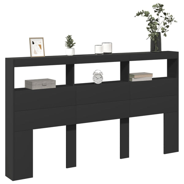 Schwarzer Nachttischschrank Nculai 180x17x102cm (mit LED-Beleuchtung)