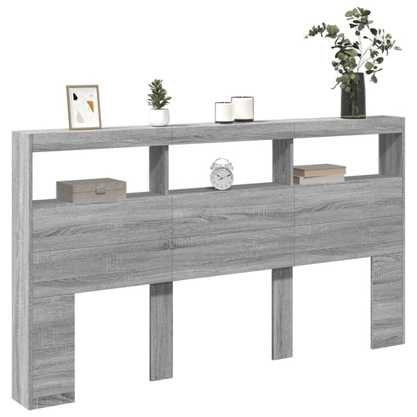 Grauer Kopfteilschrank Nculai 180x17x102cm (mit LED-Beleuchtung Sonoma)