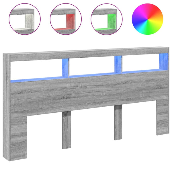 Graues Bettkopfteil Nculai 200x17x102cm (mit LED-Beleuchtung Sonoma)