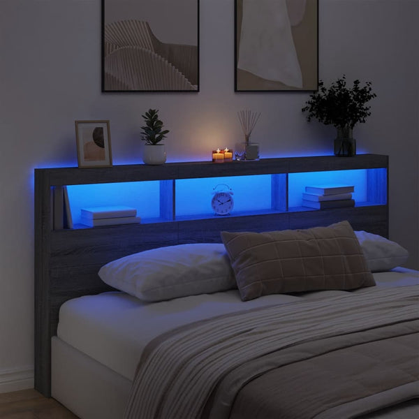 Graues Bettkopfteil Nculai 200x17x102cm (mit LED-Beleuchtung Sonoma)
