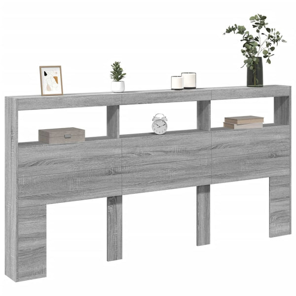 Graues Bettkopfteil Nculai 200x17x102cm (mit LED-Beleuchtung Sonoma)