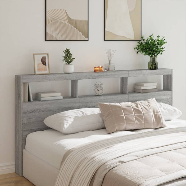 Graues Bettkopfteil Nculai 200x17x102cm (mit LED-Beleuchtung Sonoma)