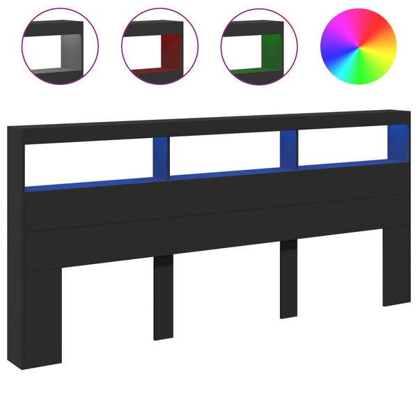 Schwarzer Bettkopfteilschrank Nculai 220x17x102cm (mit LED-Beleuchtung)