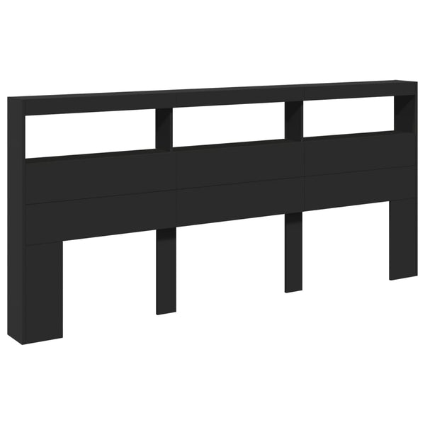 Schwarzer Bettkopfteilschrank Nculai 220x17x102cm (mit LED-Beleuchtung)