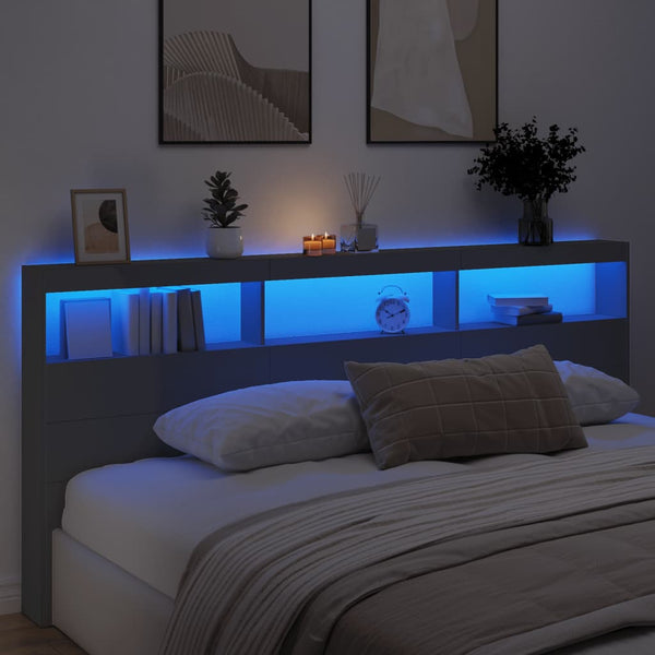 Schwarzer Bettkopfteilschrank Nculai 220x17x102cm (mit LED-Beleuchtung)