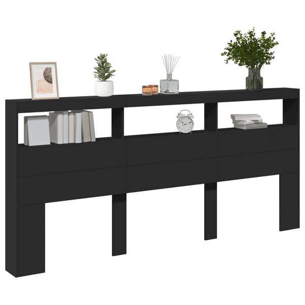 Schwarzer Bettkopfteilschrank Nculai 220x17x102cm (mit LED-Beleuchtung)