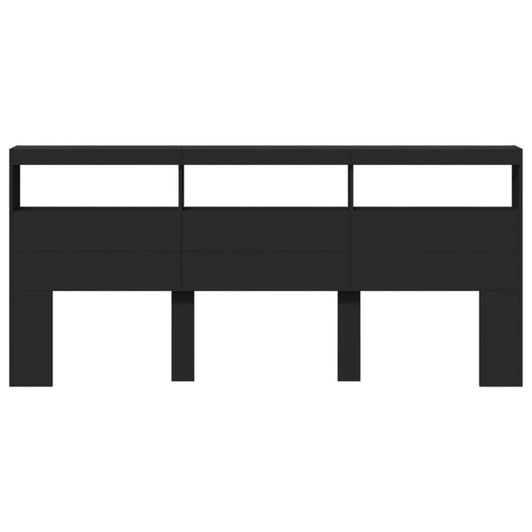 Schwarzer Bettkopfteilschrank Nculai 220x17x102cm (mit LED-Beleuchtung)