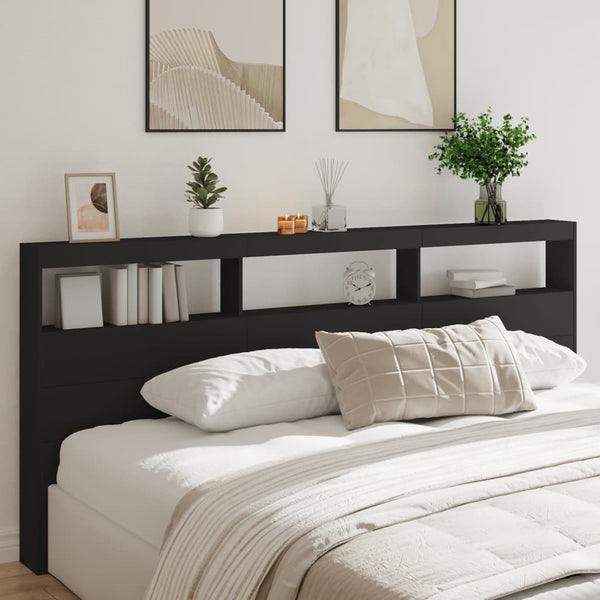 Schwarzer Bettkopfteilschrank Nculai 220x17x102cm (mit LED-Beleuchtung)