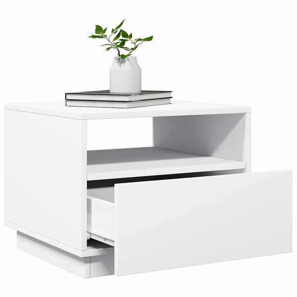 Weißer Couchtisch mit LED-Beleuchtung Montanori 50x49x40cm
