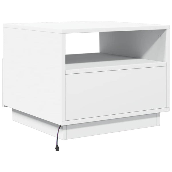 Weißer Couchtisch mit LED-Beleuchtung Montanori 50x49x40cm