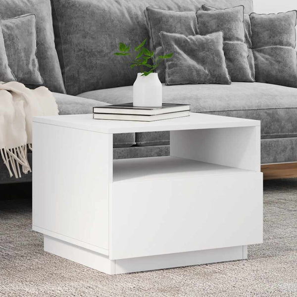 Weißer Couchtisch mit LED-Beleuchtung Montanori 50x49x40cm