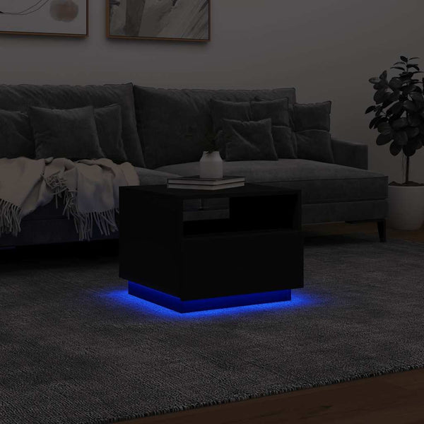 Schwarzer Couchtisch mit LED-Beleuchtung Montanori 50x49x40cm