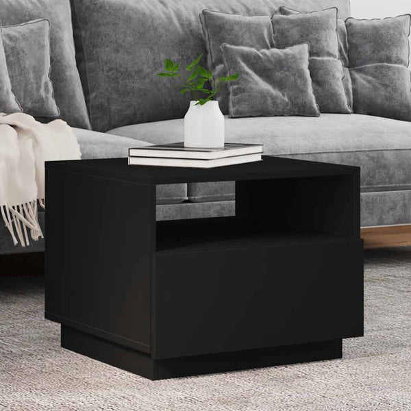 Schwarzer Couchtisch mit LED-Beleuchtung Montanori 50x49x40cm